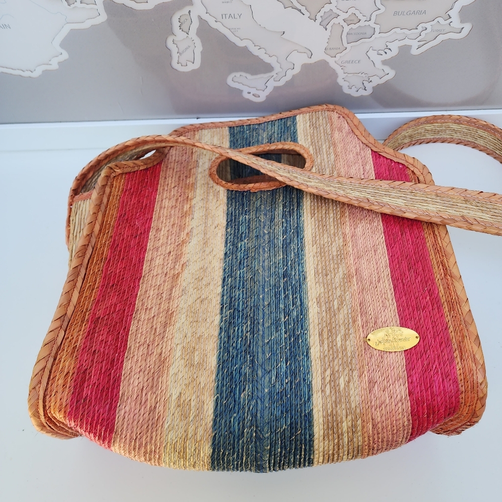 Josephine Alexander Collective Straw Tote Crossbody Bag Multicolor Large - Picture 9 of 13